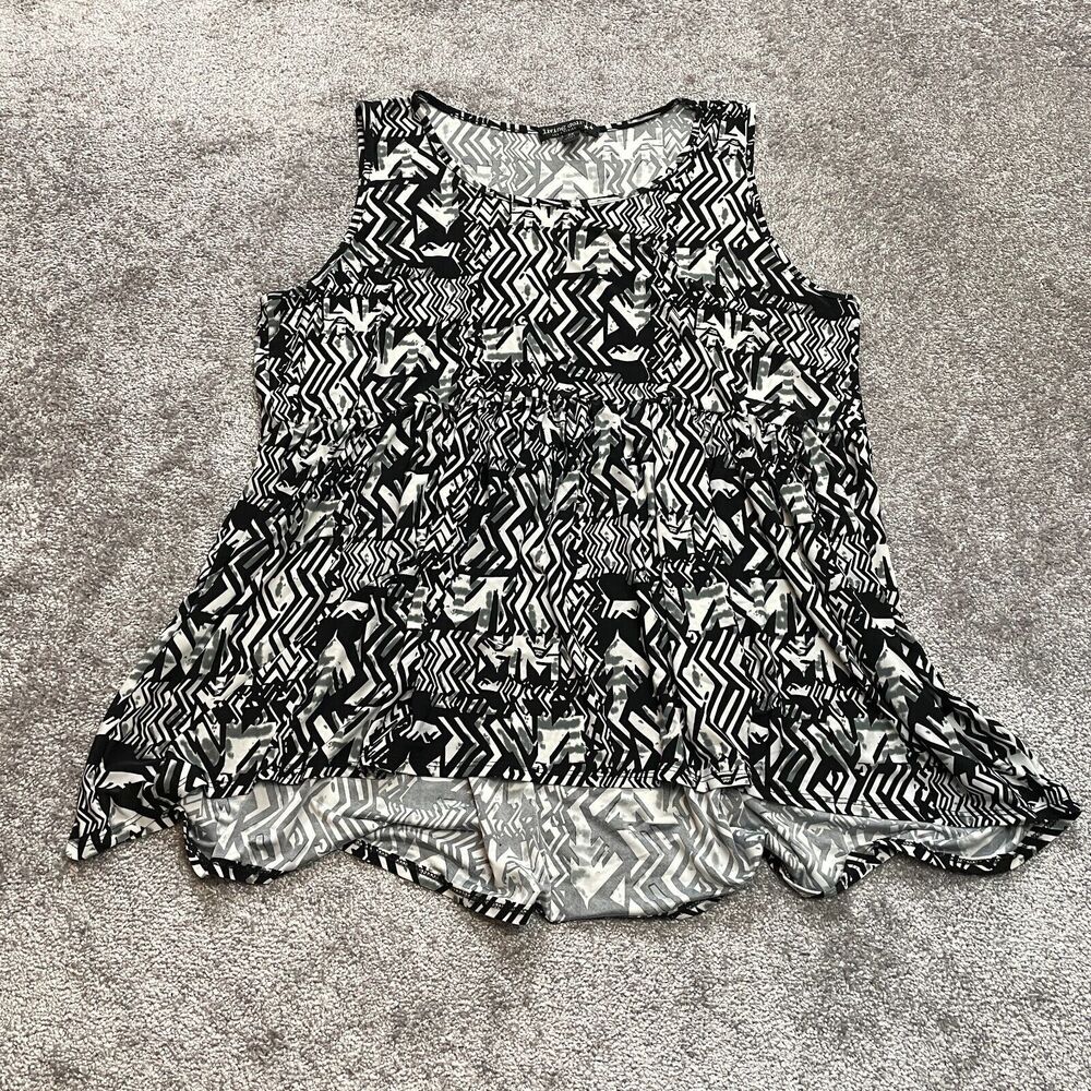 Living Doll Tank Top Blouse womens 3X White Black Soft Sleeveless Ladies top
